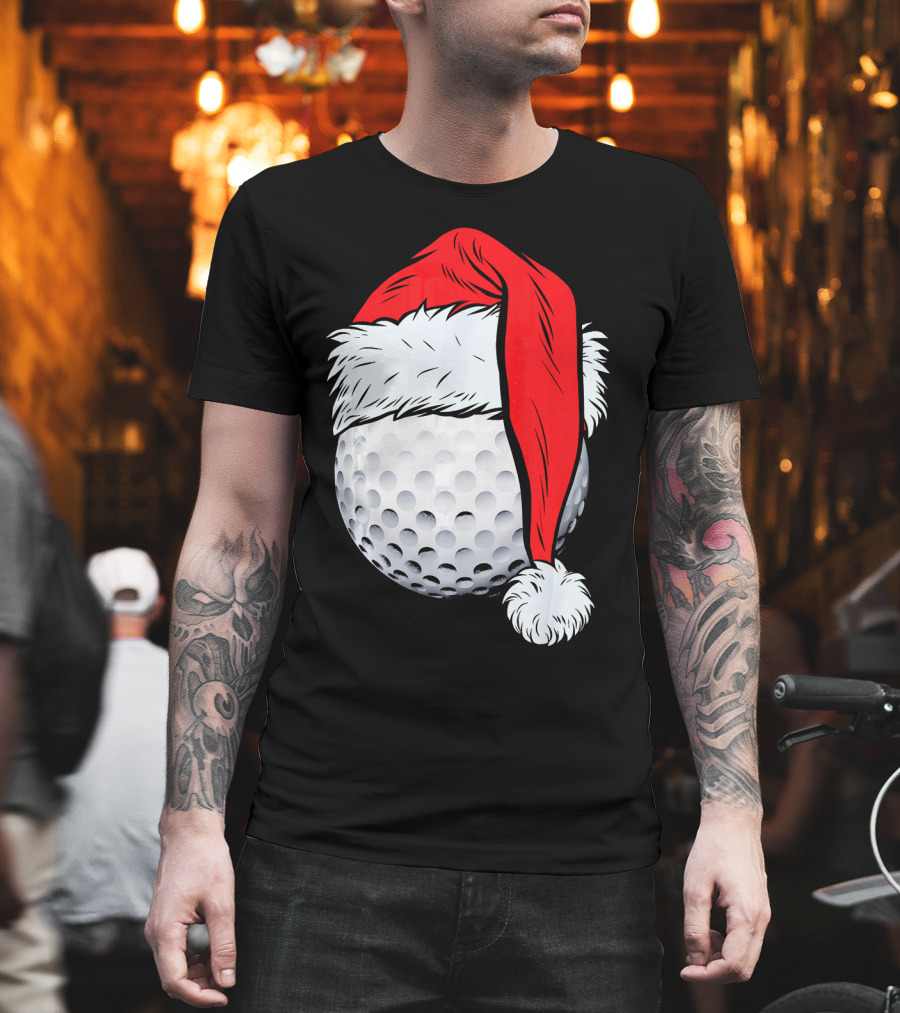 Christmas Golf Ball With Santa Hat T-Shirt