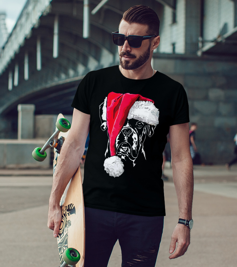 Funny Boxer Dog With Santa Hat Christmas T-Shirt