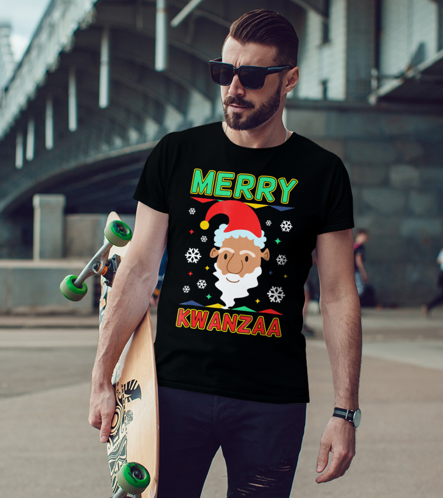 Merry Kwanzaa Santa African Festive Snowflakes T-Shirt
