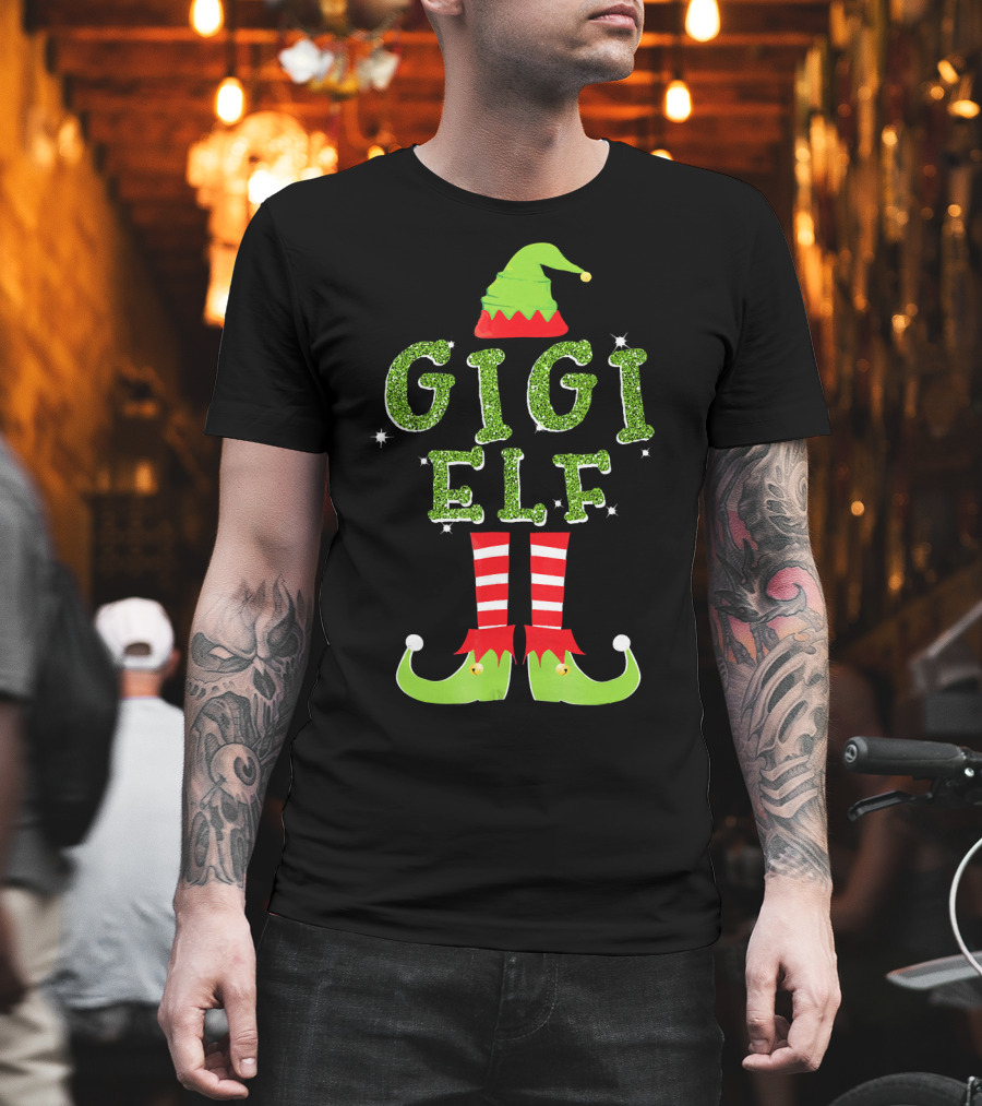 Gigi Elf Christmas Sparkle Outfit Hat Boots Stripes T-Shirt