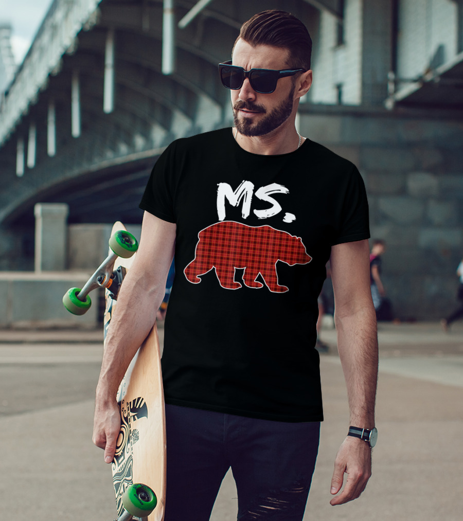 MS Red Plaid Bear Christmas T-Shirt