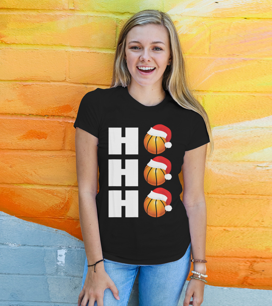 HO HO HO Santa Hat Basketballs Christmas Holiday T-Shirt