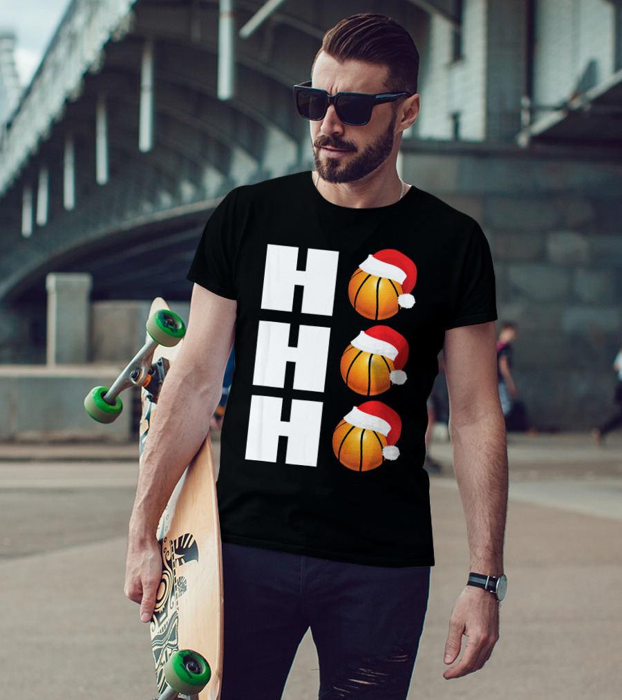 HO HO HO Santa Hat Basketballs Christmas Holiday T-Shirt