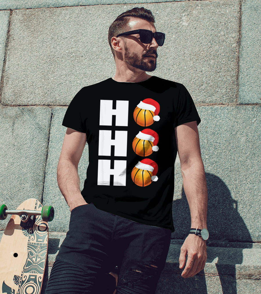 HO HO HO Santa Hat Basketballs Christmas Holiday T-Shirt