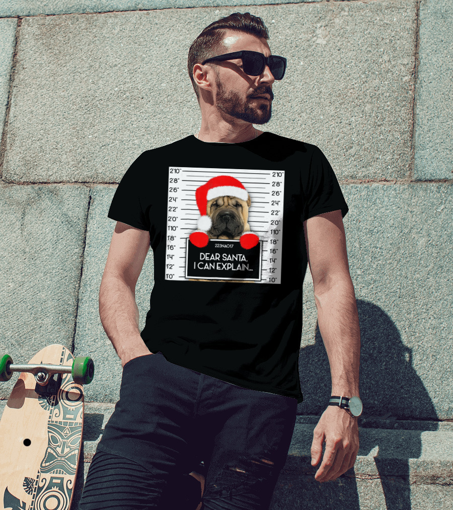 Xmas Chinese Shar Pei Lover Dear Santa I Can Explain Mugshot Santa Hat T-Shirt