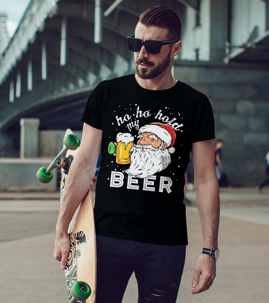 Ho Ho Hold My Beer Santa Christmas Drinking T-Shirt