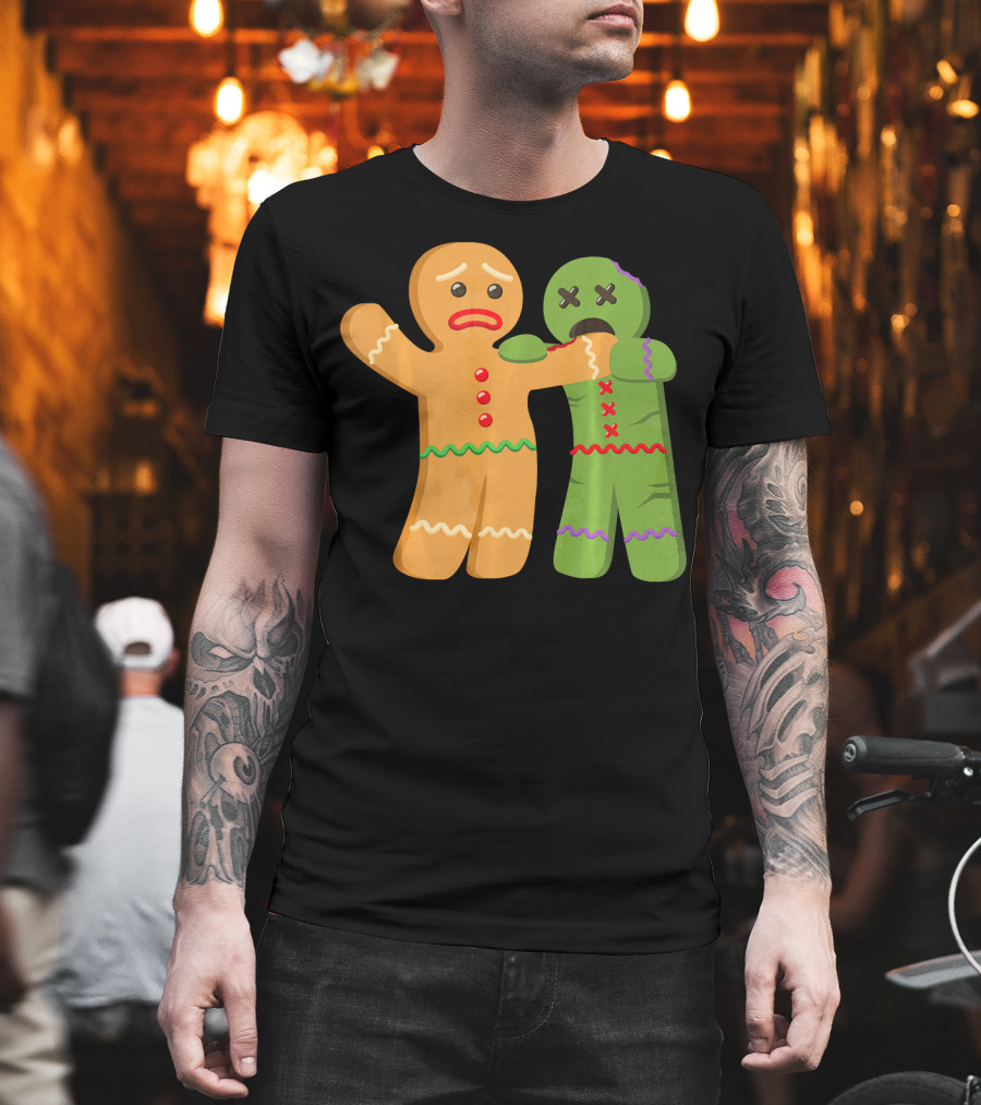Gingerbread Zombie Funny Biting Cookie Humor Halloween T-Shirt