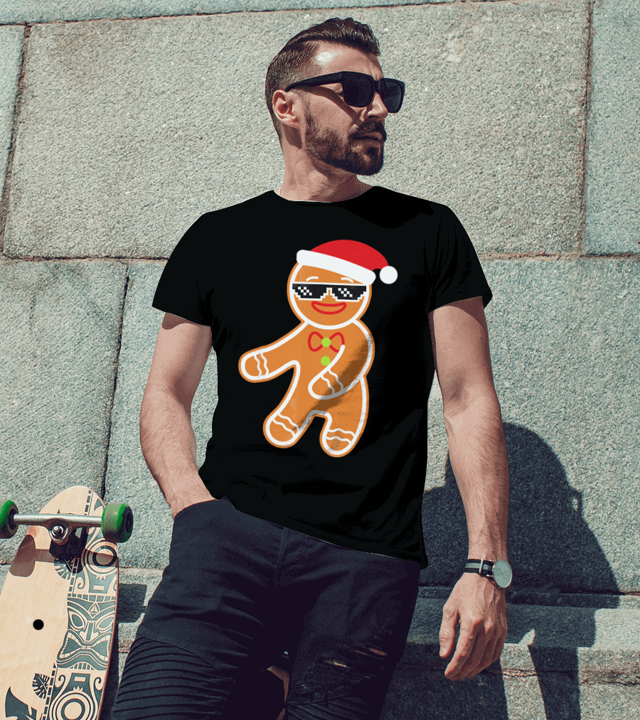 Flossing Gingerbread With Santa Hat And Sunglasses T-Shirt