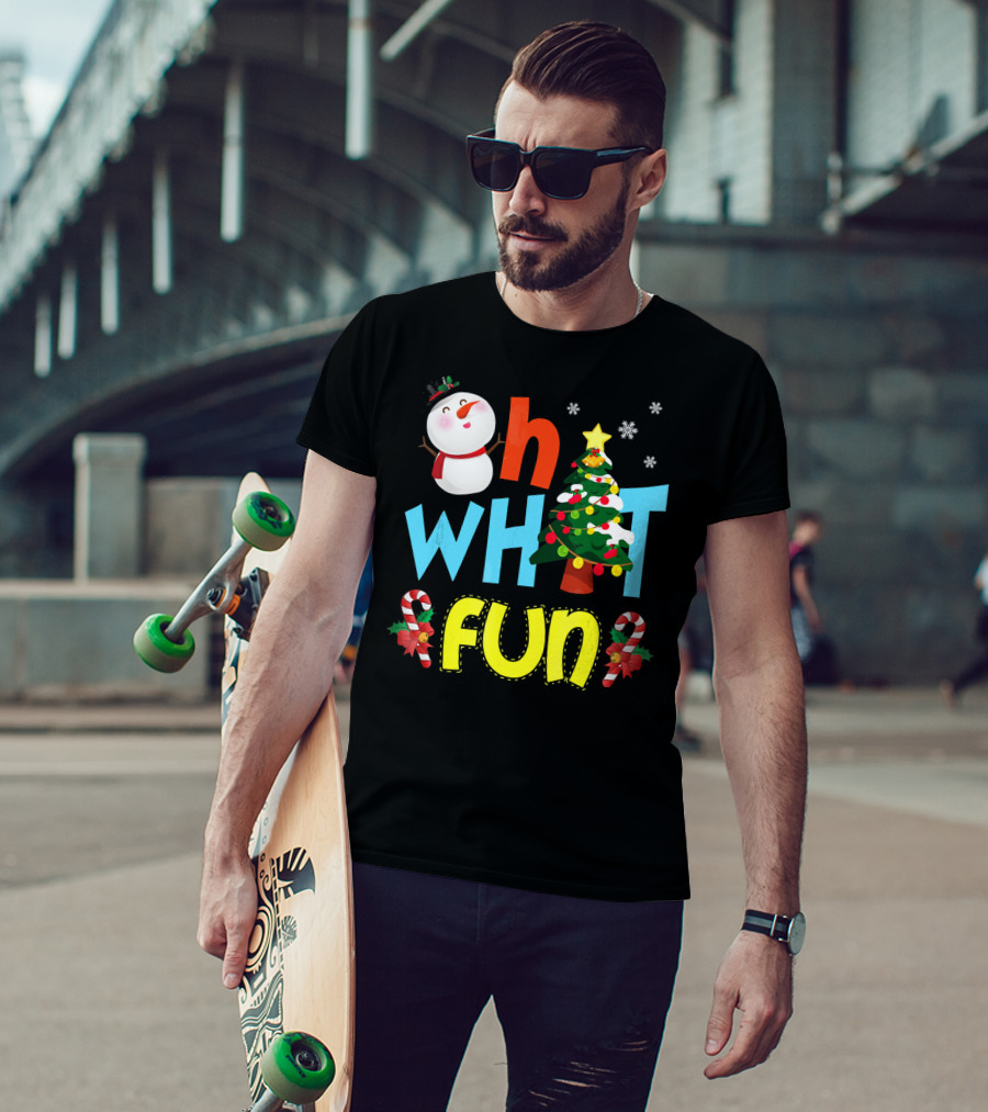 Oh What Fun Christmas Tree Snowman Candy Canes T-Shirt