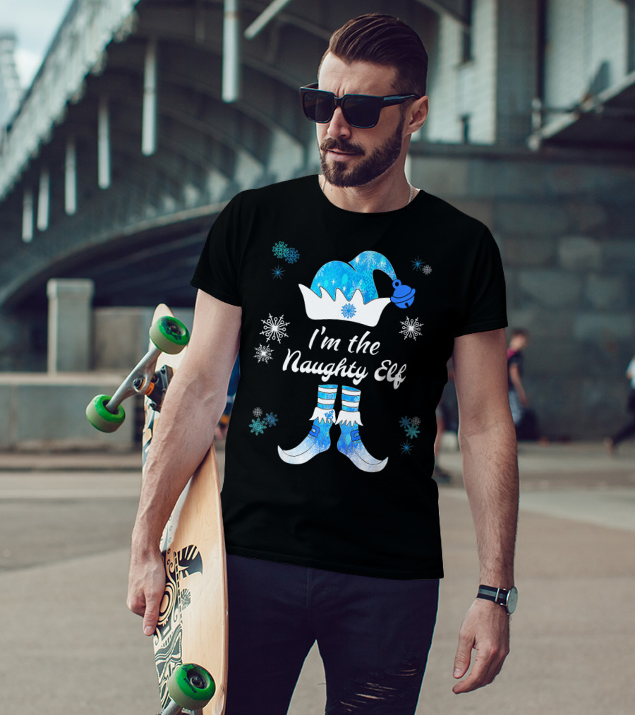 I'm The Naughty Elf With Snowflakes Festive Hat And Boots T-Shirt