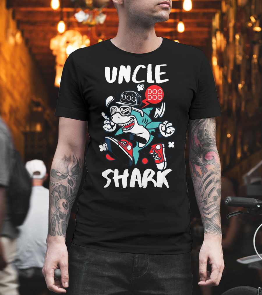 Uncle Shark Doo Doo Best Uncle Hat Sunglasses Sneakers Whimsical T-Shirt