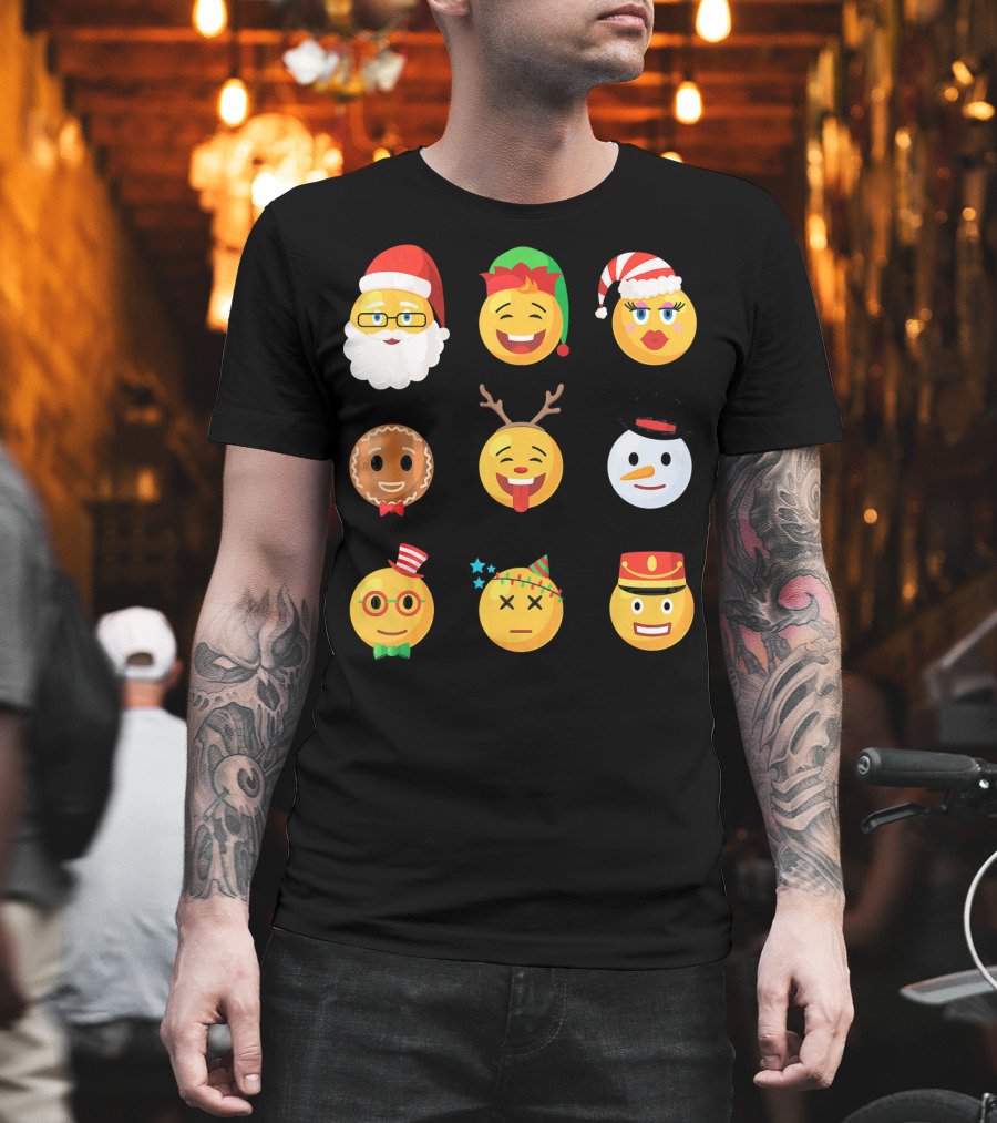Christmas Emoji Faces Ugly Party Santa Reindeer Snowman Gingerbread T-Shirt