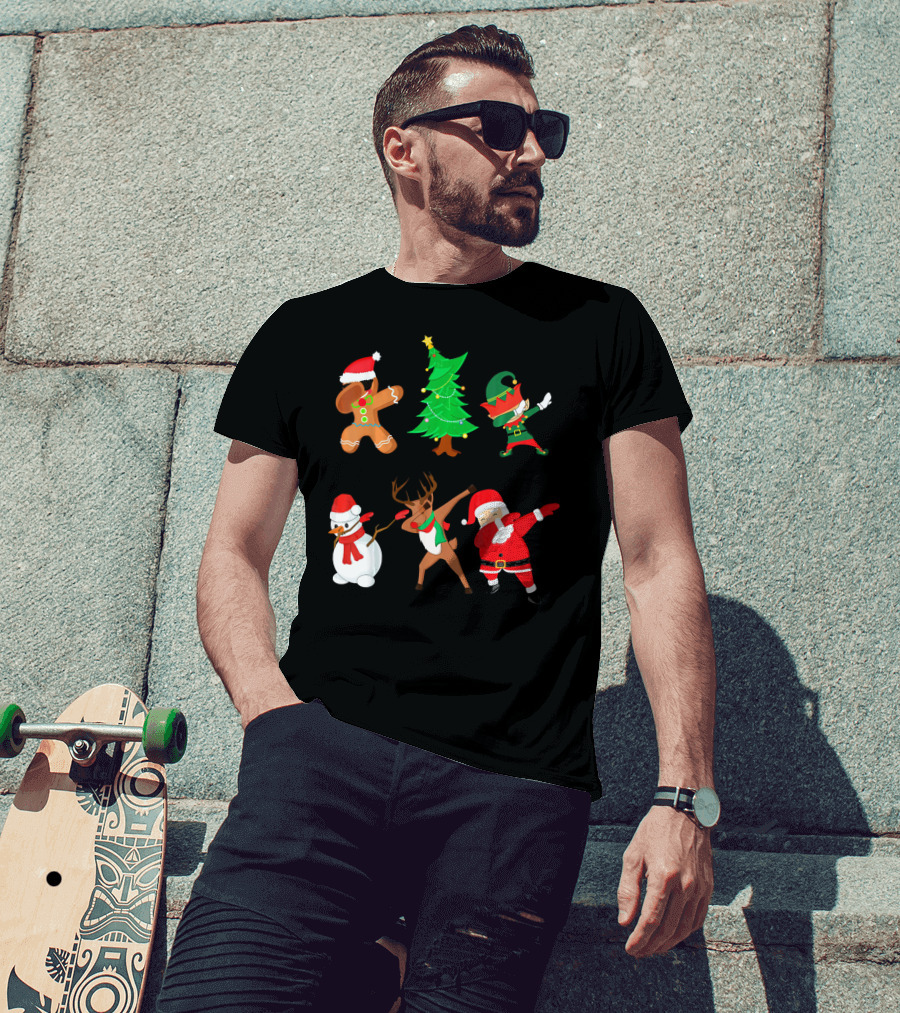 Funny Dabbing Christmas Santa Elf Gingerbread Snowman Reindeer Tree T-Shirt