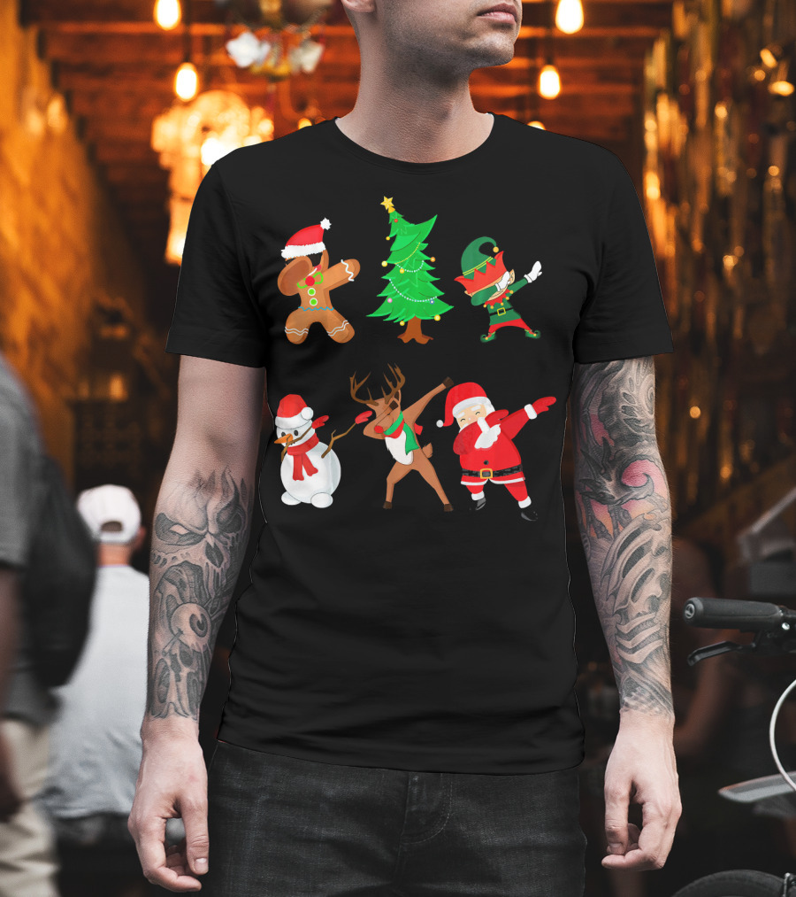 Funny Dabbing Christmas Santa Elf Gingerbread Snowman Reindeer Tree T-Shirt