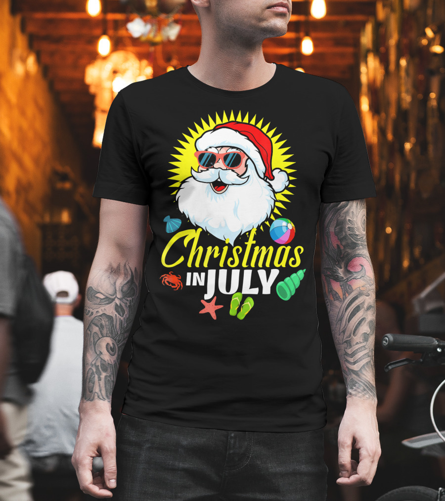 Santa Beach Holiday Christmas In July Fun T-Shirt
