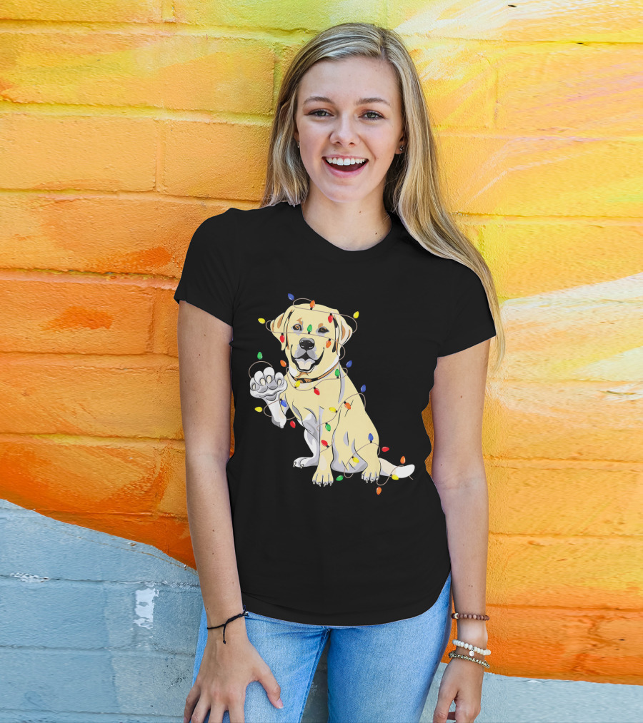 Labrador Retriever Wrapped In Christmas Lights With My Festive Lab T-Shirt