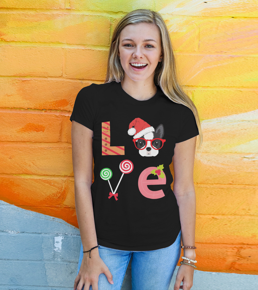 Love Boston Terrier Santa Christmas Dog Sweater Holiday T-Shirt