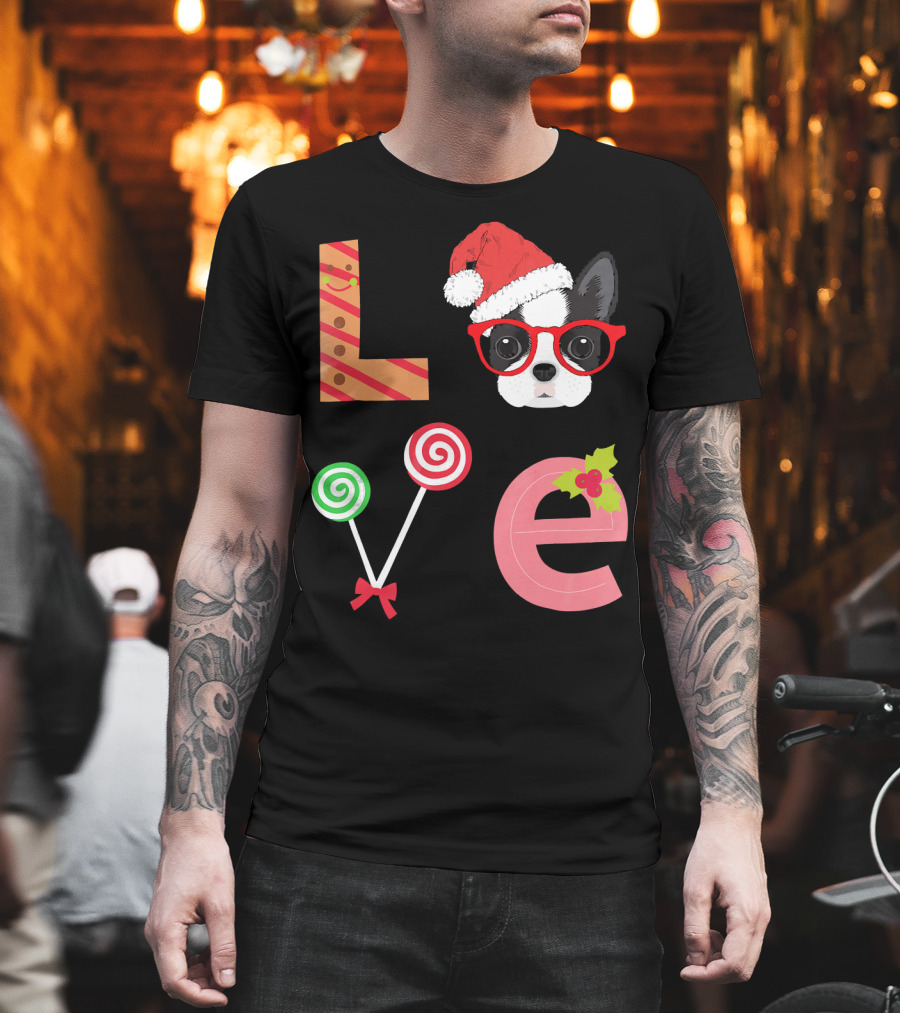 Love Boston Terrier Santa Christmas Dog Sweater Holiday T-Shirt