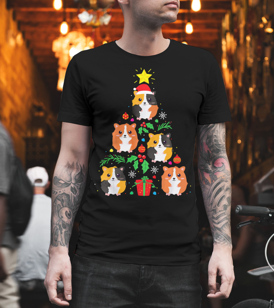 Guinea Pig Christmas Tree Santa Hat Festive T-Shirt