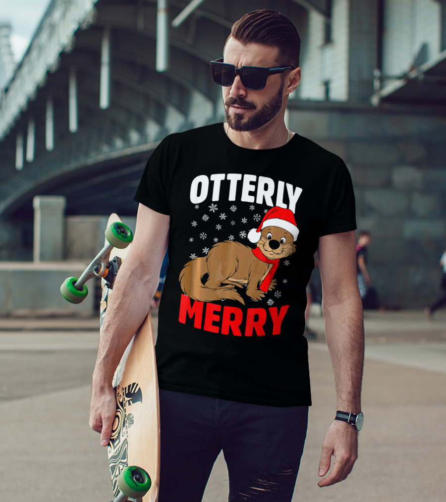 Otterly Merry Funny Ugly Christmas Sea River Otter T-Shirt