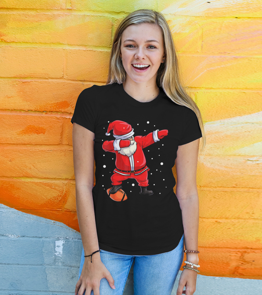Santa Dabbing With Football Snowflakes T-Shirt