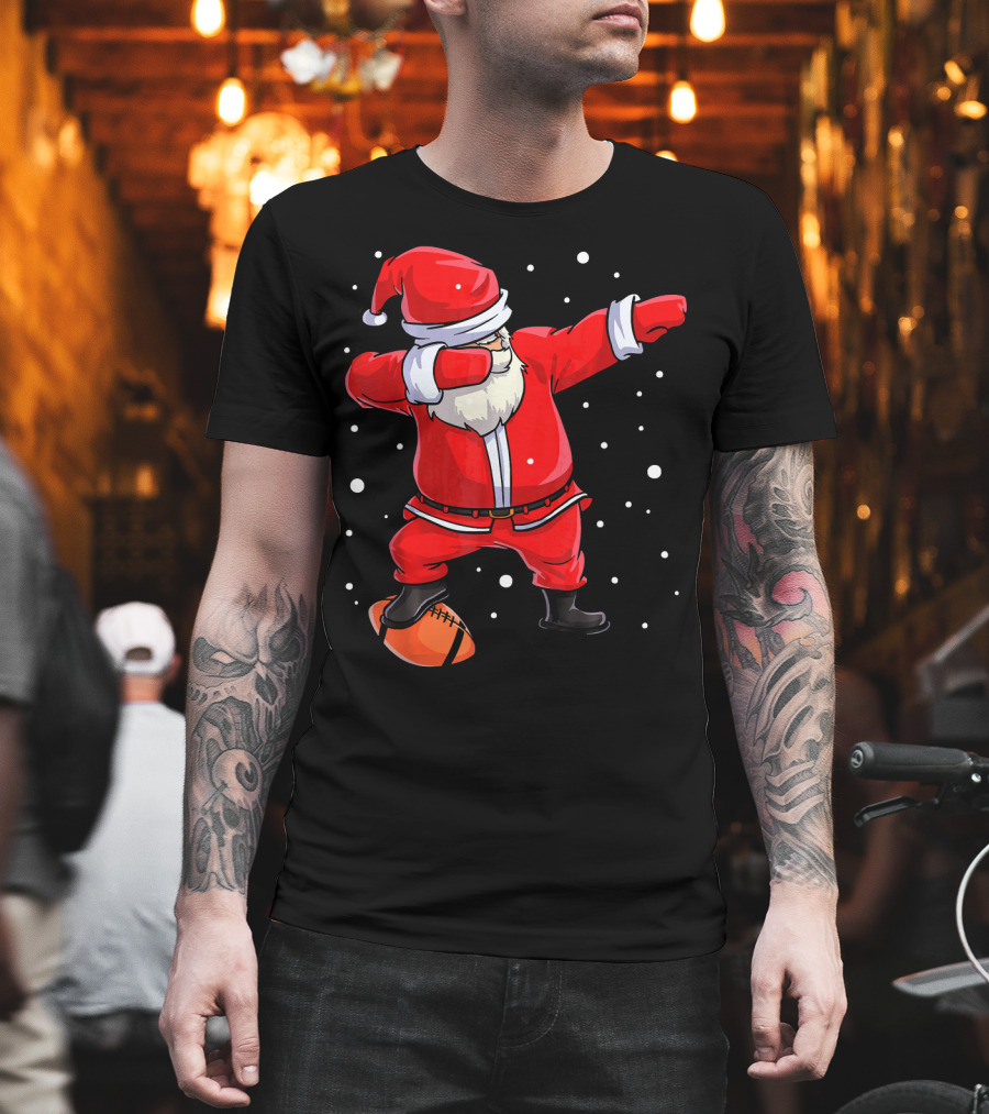 Santa Dabbing With Football Snowflakes T-Shirt