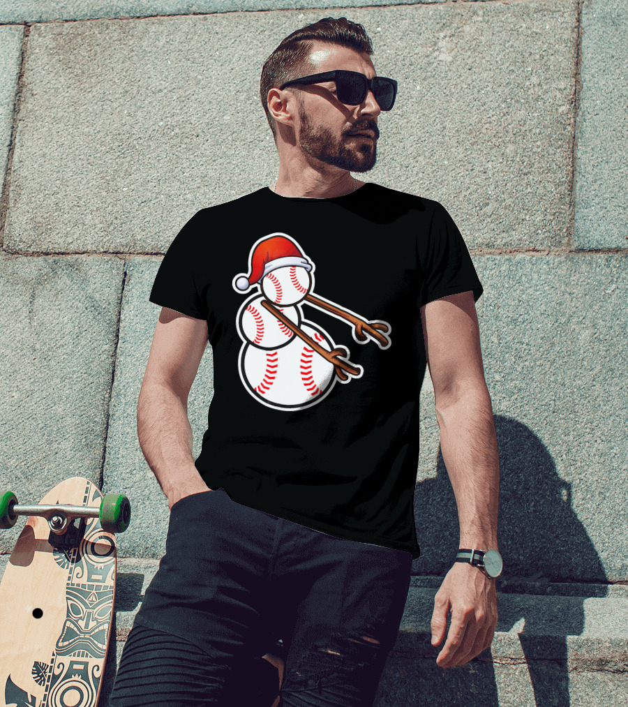 Flossing Snowman Baseballs Santa Hat T-Shirt