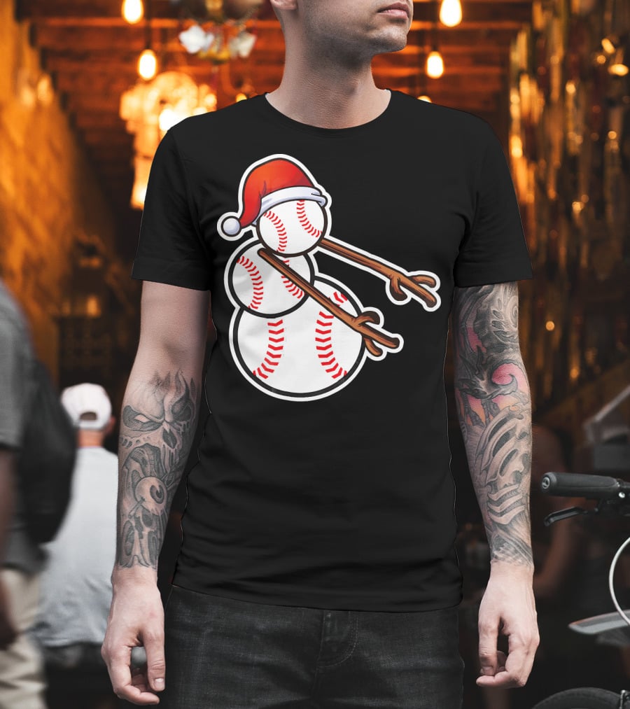 Flossing Snowman Baseballs Santa Hat T-Shirt