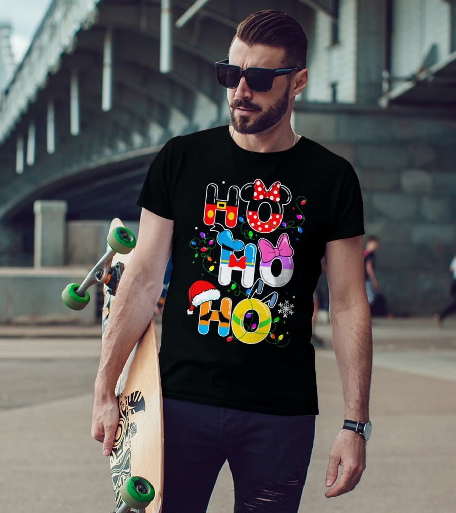 Ho Ho Ho Christmas Disney Characters Lights Decor T-Shirt