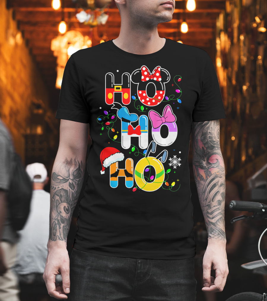 Ho Ho Ho Christmas Disney Characters Lights Decor T-Shirt