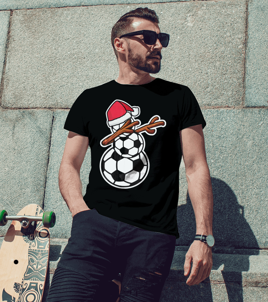 Dabbing Soccer Snowman With Santa Hat T-Shirt