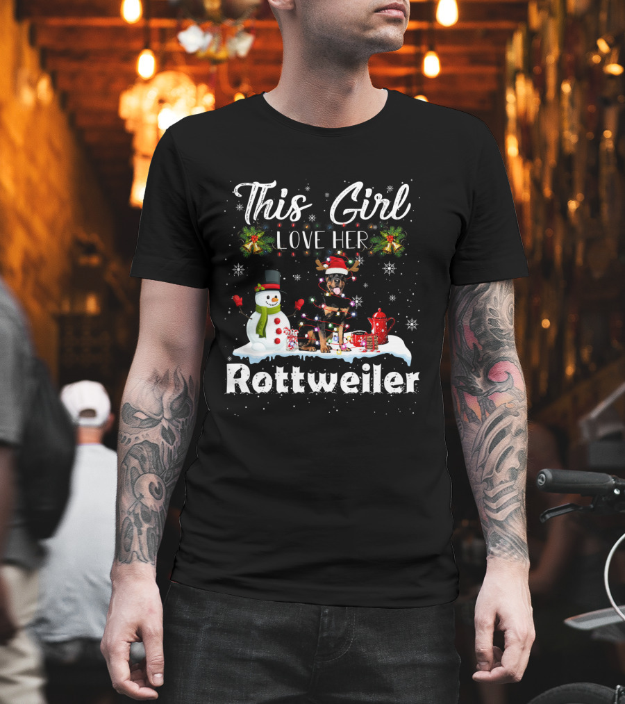 This Girl Love Her Rottweiler Snowman Xmas T-Shirt