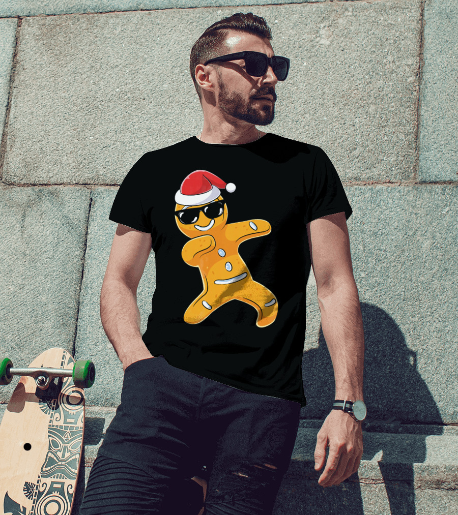Christmas Dabbing Gingerbread Santa With Sunglasses T-Shirt
