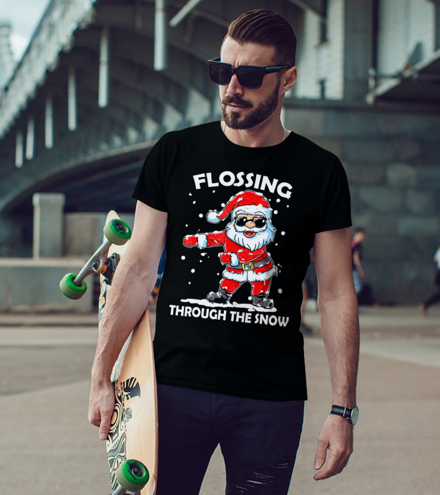 Flossing Through The Snow Santa Sunglasses Floss Dance T-Shirt