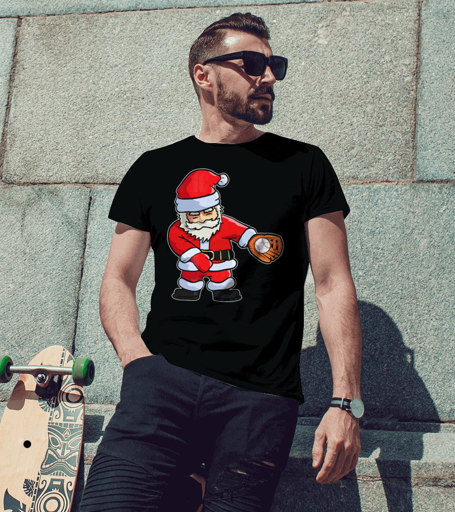 Baseball Santa Claus Flossing Dance Funny Ugly Holiday T-Shirt