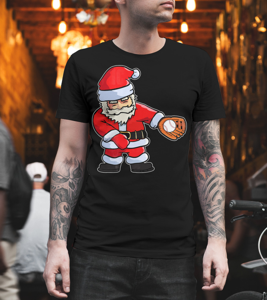 Baseball Santa Claus Flossing Dance Funny Ugly Holiday T-Shirt