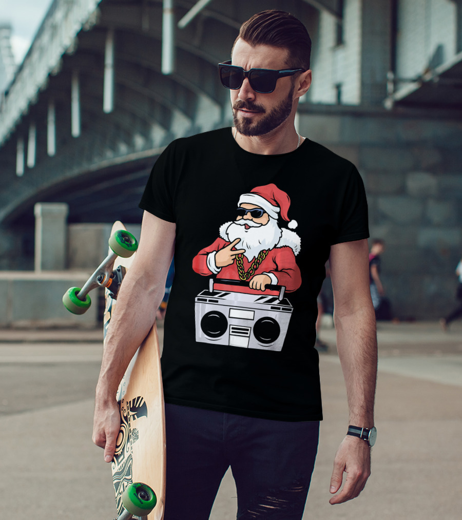 Santa Claus Rapper Style With Boombox And Bling T-Shirt
