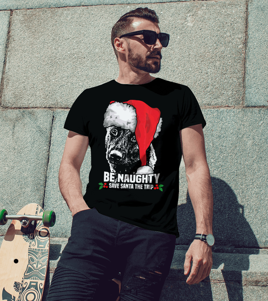 Be Naughty Save Santa The Trip Dutch Shepherd Christmas Santa Hat T-Shirt
