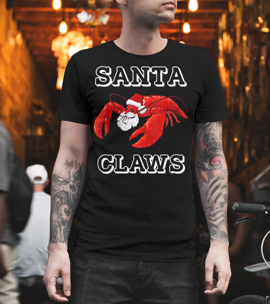 SANTA CLAWS Festive Lobster Santa Hat Christmas Humor T-Shirt