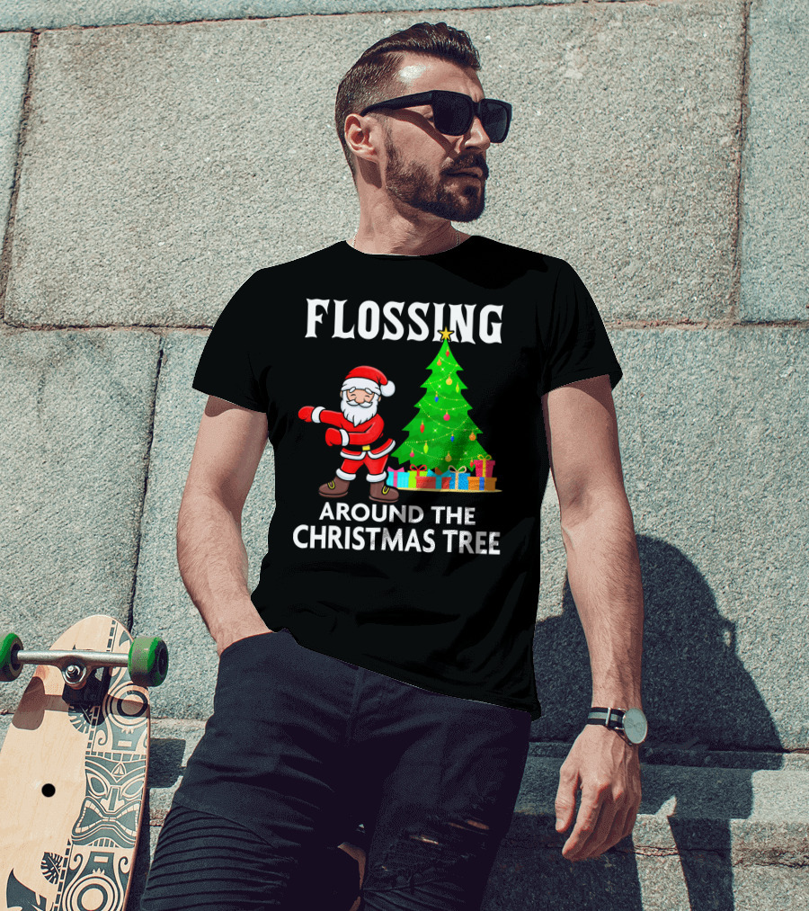 Flossing Santa Dancing Around The Christmas Tree With Presents T-Shirt
