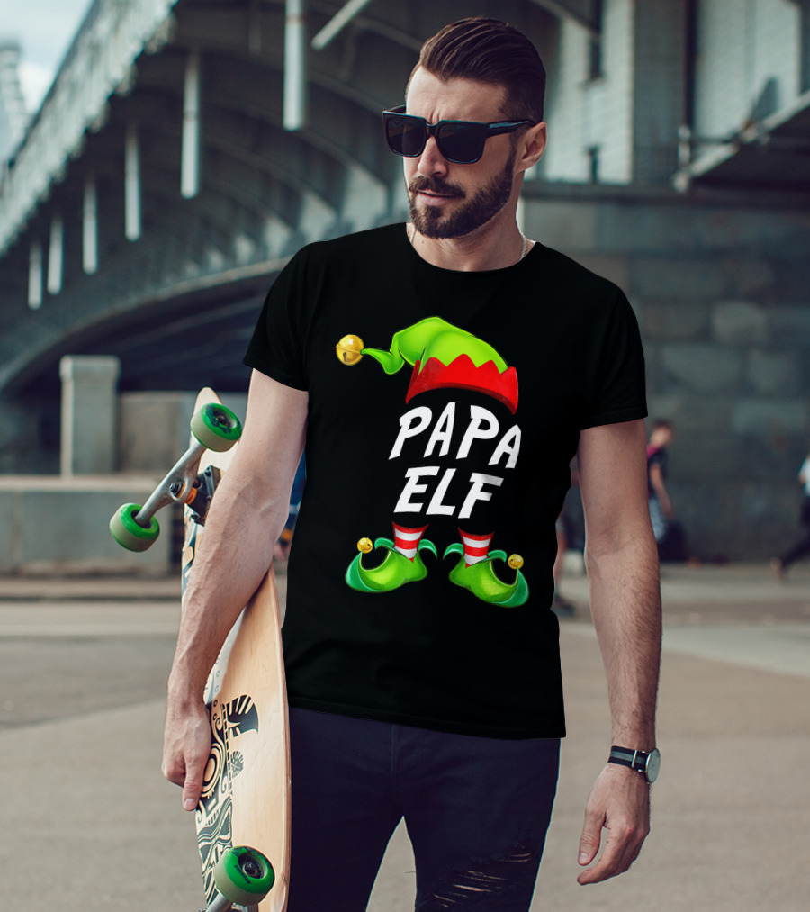 Christmas Papa Elf Green Hat And Shoes Funny Holiday Edition T-Shirt