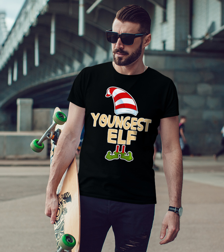 Youngest Elf Hat And Shoes Holiday Humor T-Shirt