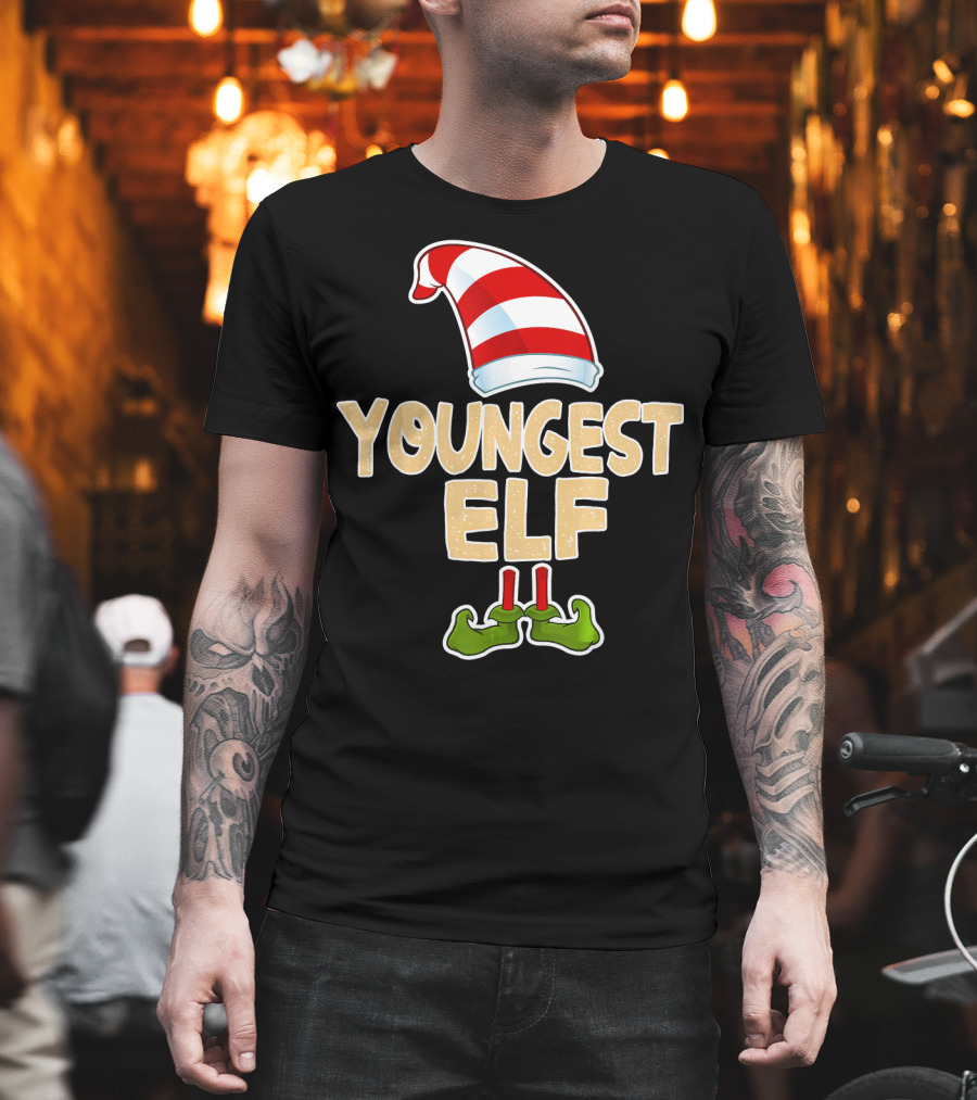 Youngest Elf Hat And Shoes Holiday Humor T-Shirt