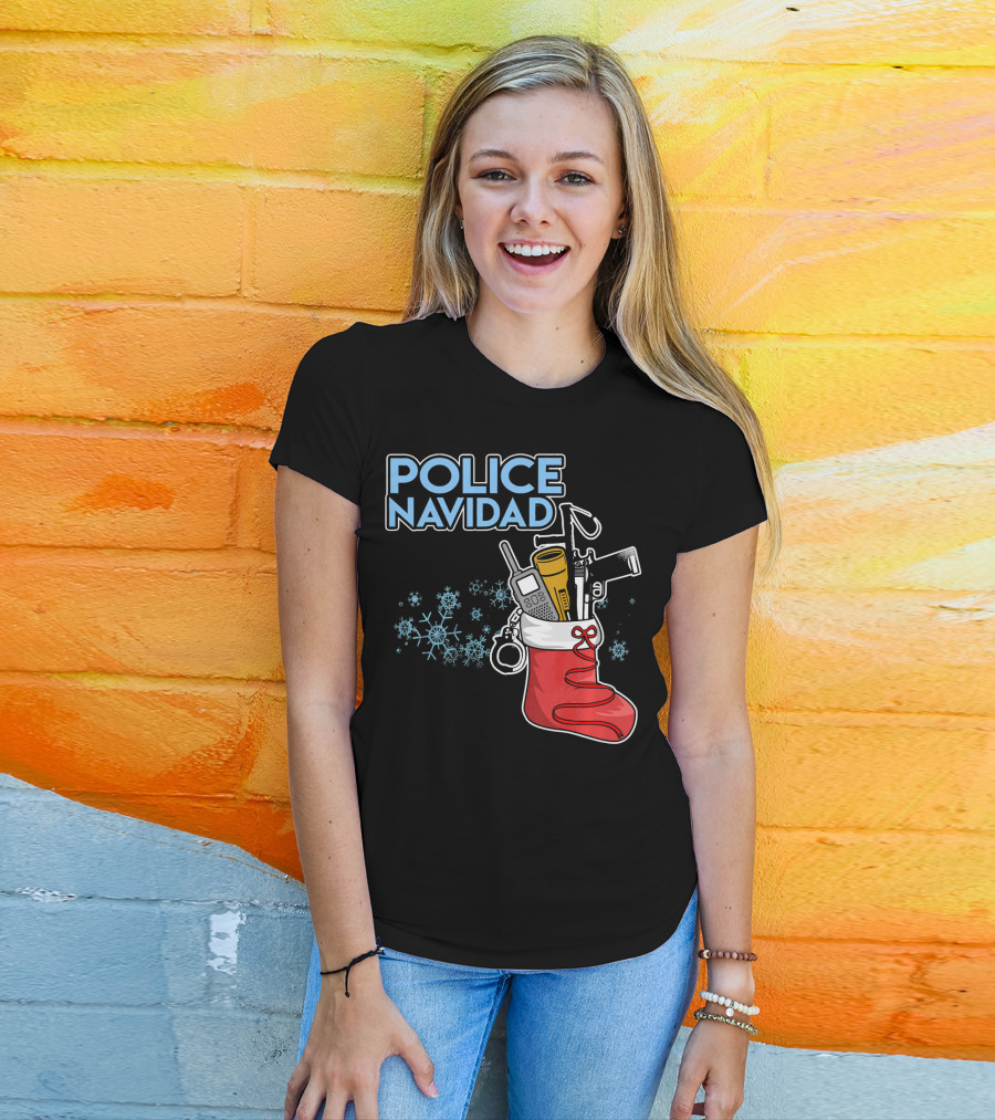 Police Navidad Christmas Stocking With Law Enforcement Gear T-Shirt