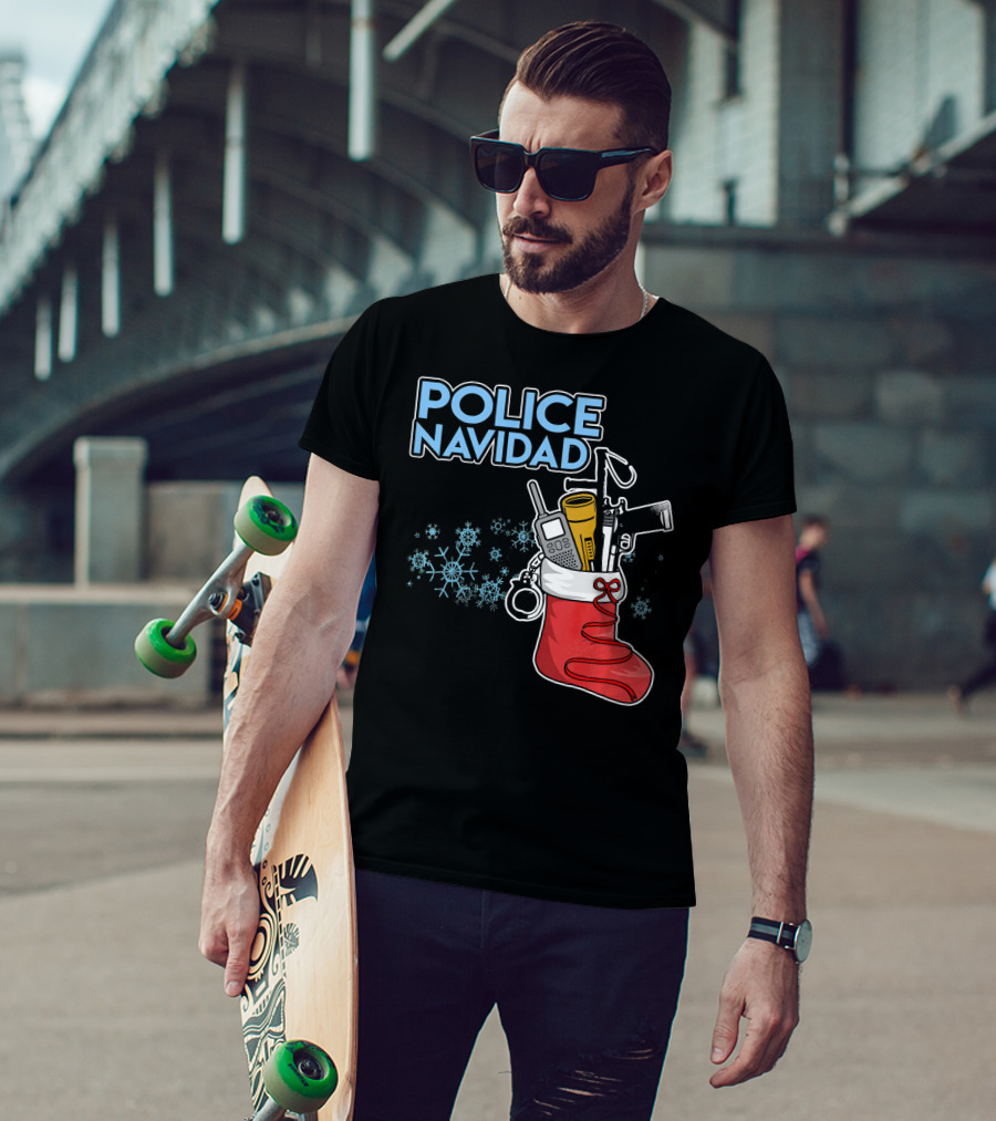 Police Navidad Christmas Stocking With Law Enforcement Gear T-Shirt