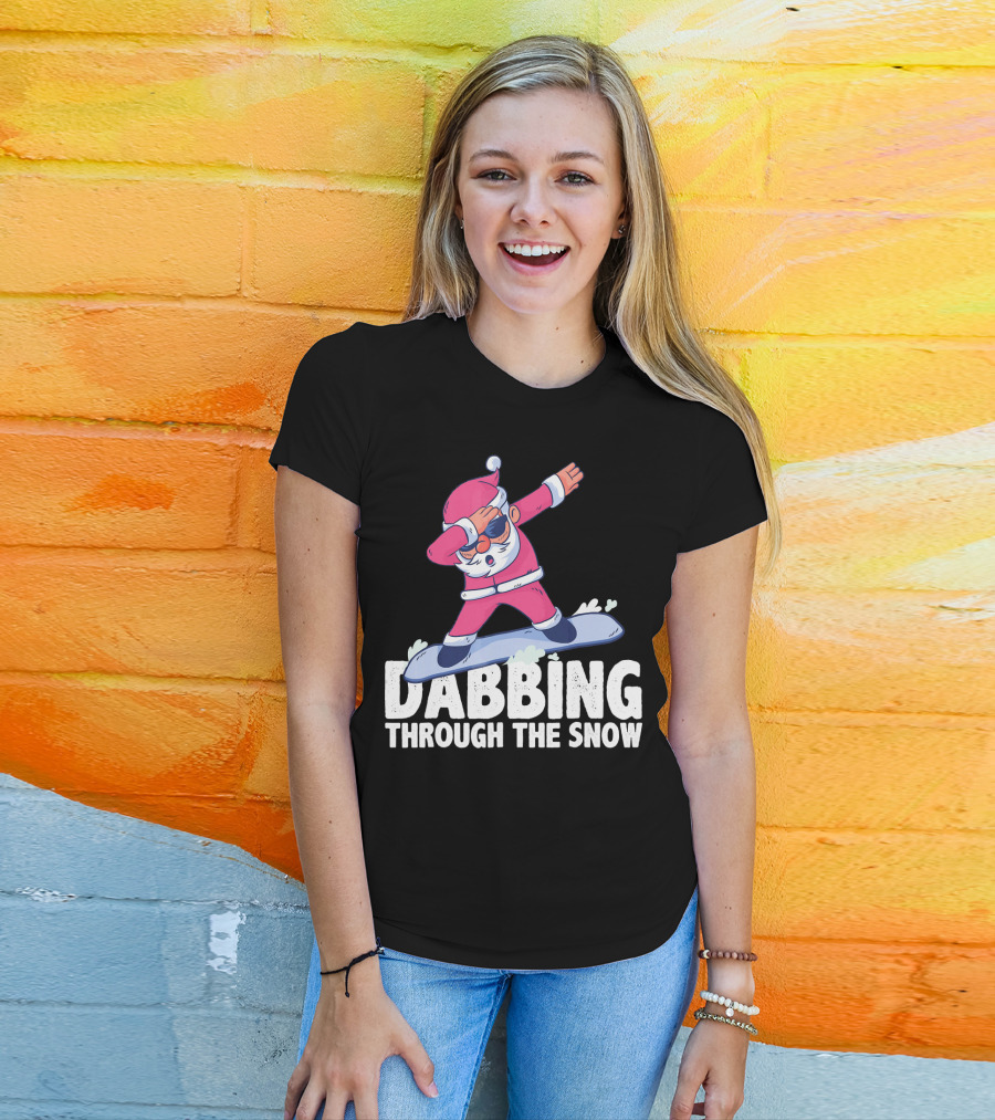 Dabbing Through The Snow Santa Snowboarding Christmas T-Shirt