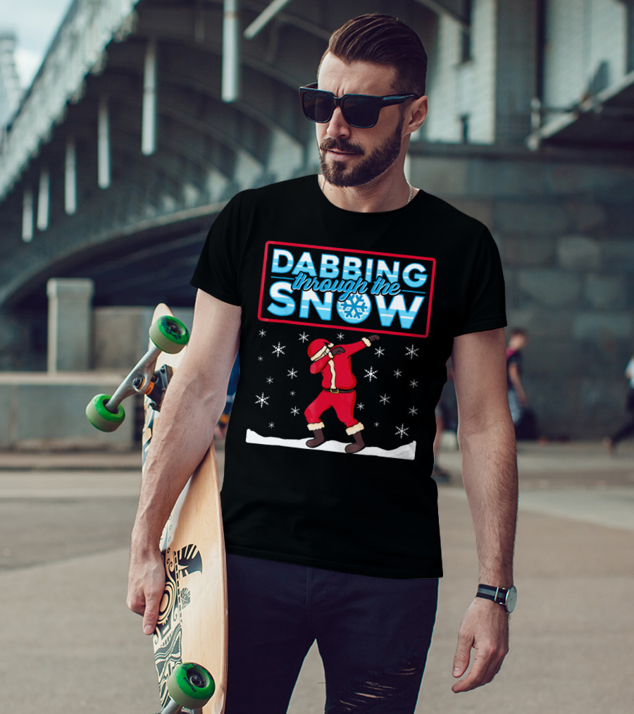 Dabbing Through The Snow Santa With Snowflakes And Red Suit T-Shirt