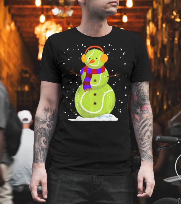 Dabbing Tennis Ball Snowman with Scarf and Earmuffs T-Shirt Dabbing Tennis Ball Snowman with Scarf and Earmuffs T-Shirt