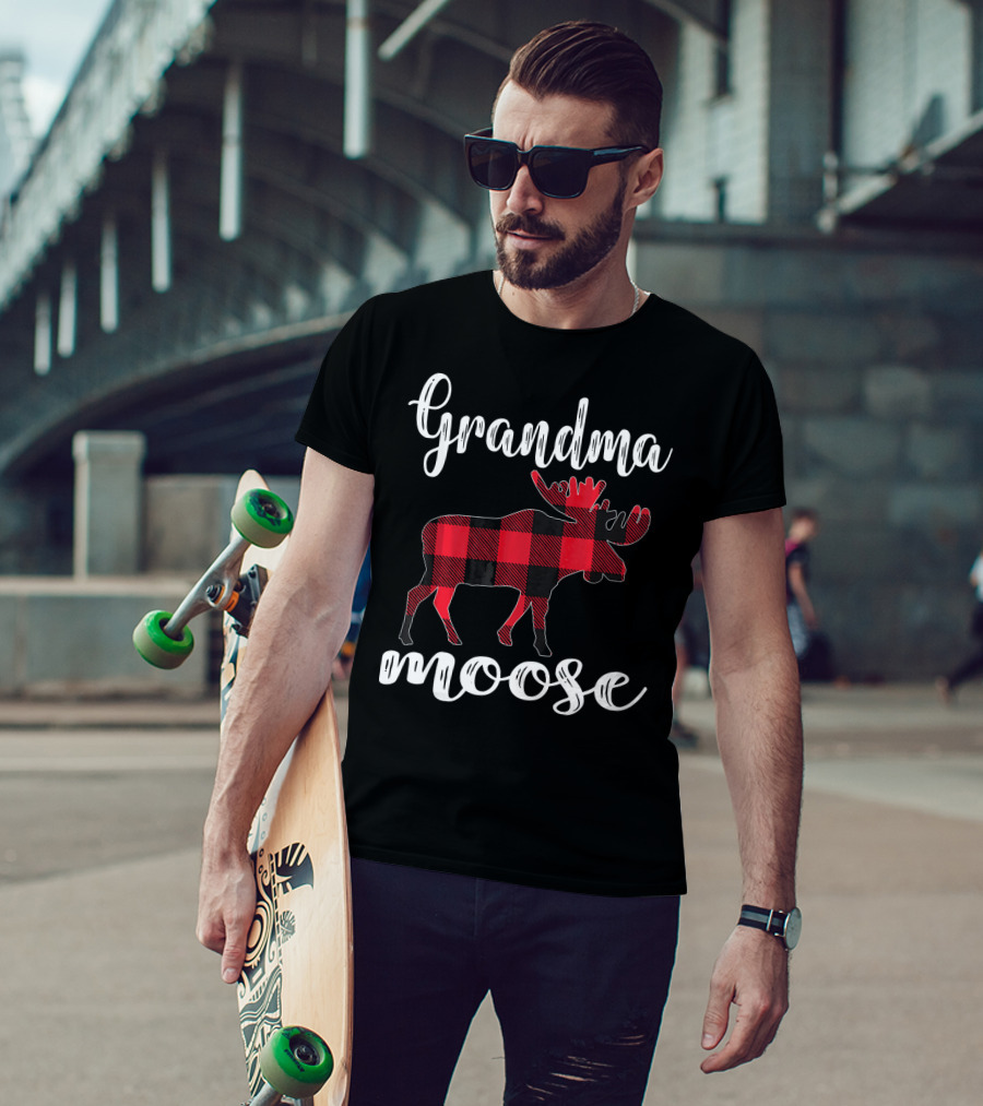 Grandma Moose Red Plaid Buffalo Check T-Shirt
