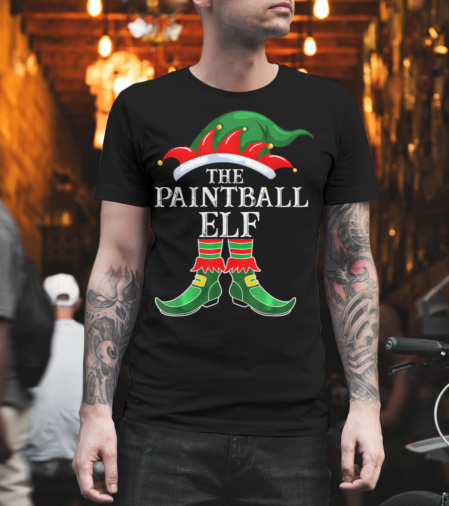 The Paintball Elf Christmas Hat Boots T-Shirt